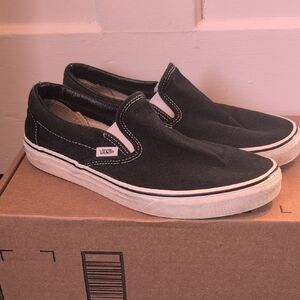 Vans Men's Black and White Slip-On Sneakers